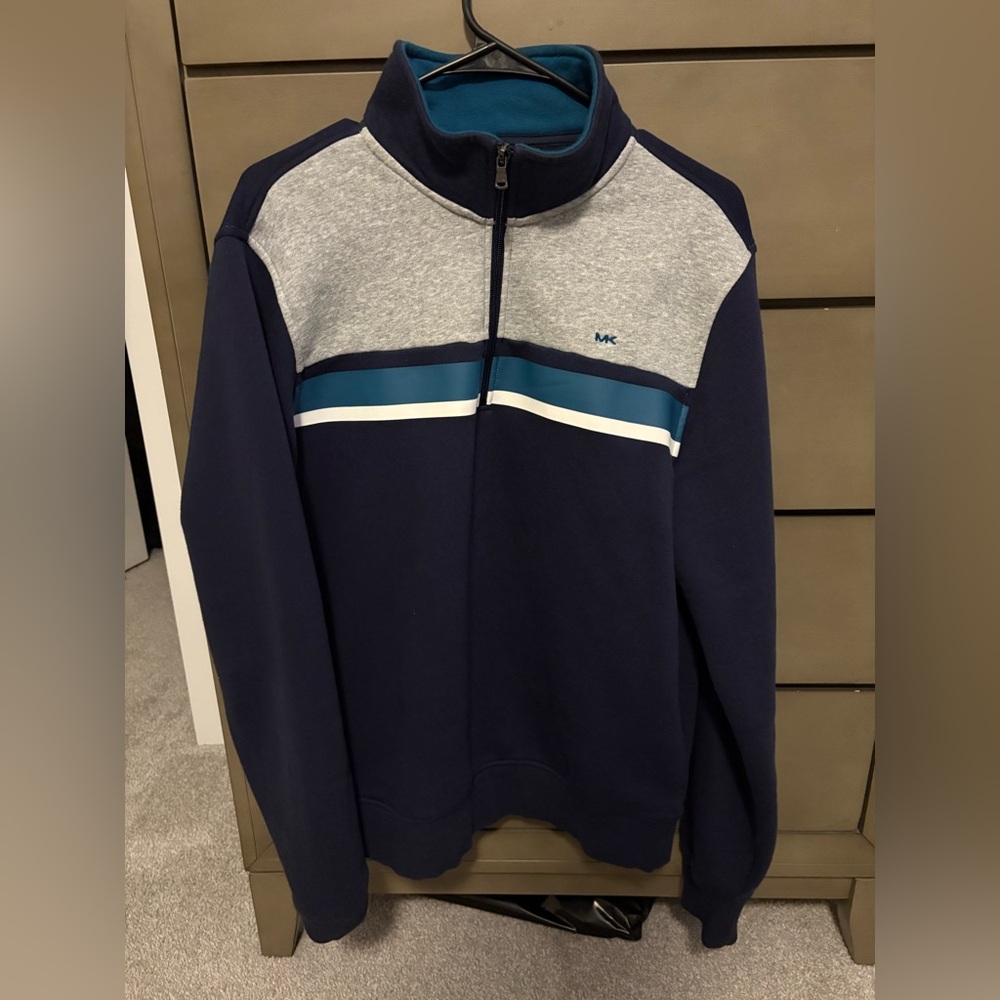 Michael Kors Men's Half Zip-Up Sweater in Navy and Gray